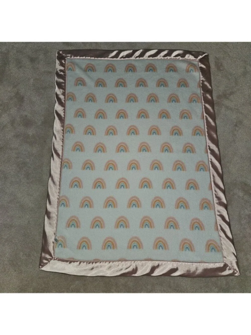 Nordstrom Rainbow Baby Blanket White Fleece Pink Satin Trim Peach Blue 28x39